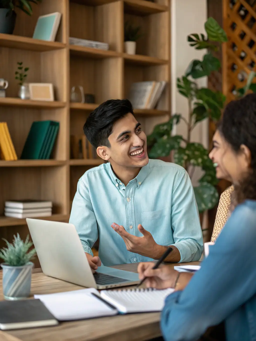 Luke Snow in a one-on-one consultation with a client, reviewing a detailed ski route map and discussing personalized preferences.